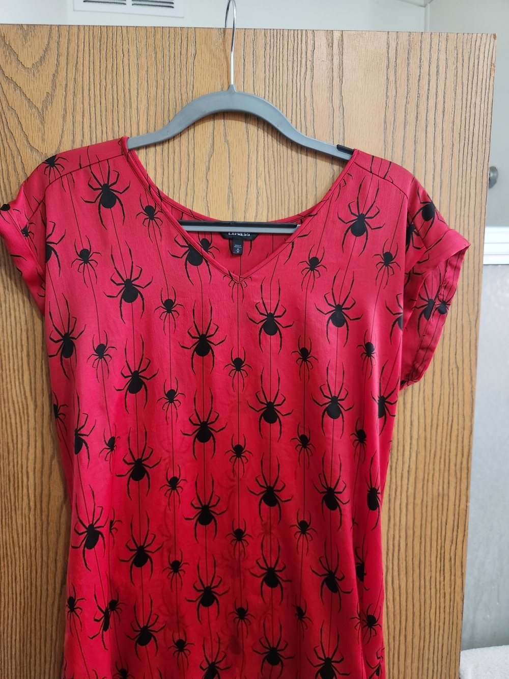 Express Red Blouse with Black Spider Print